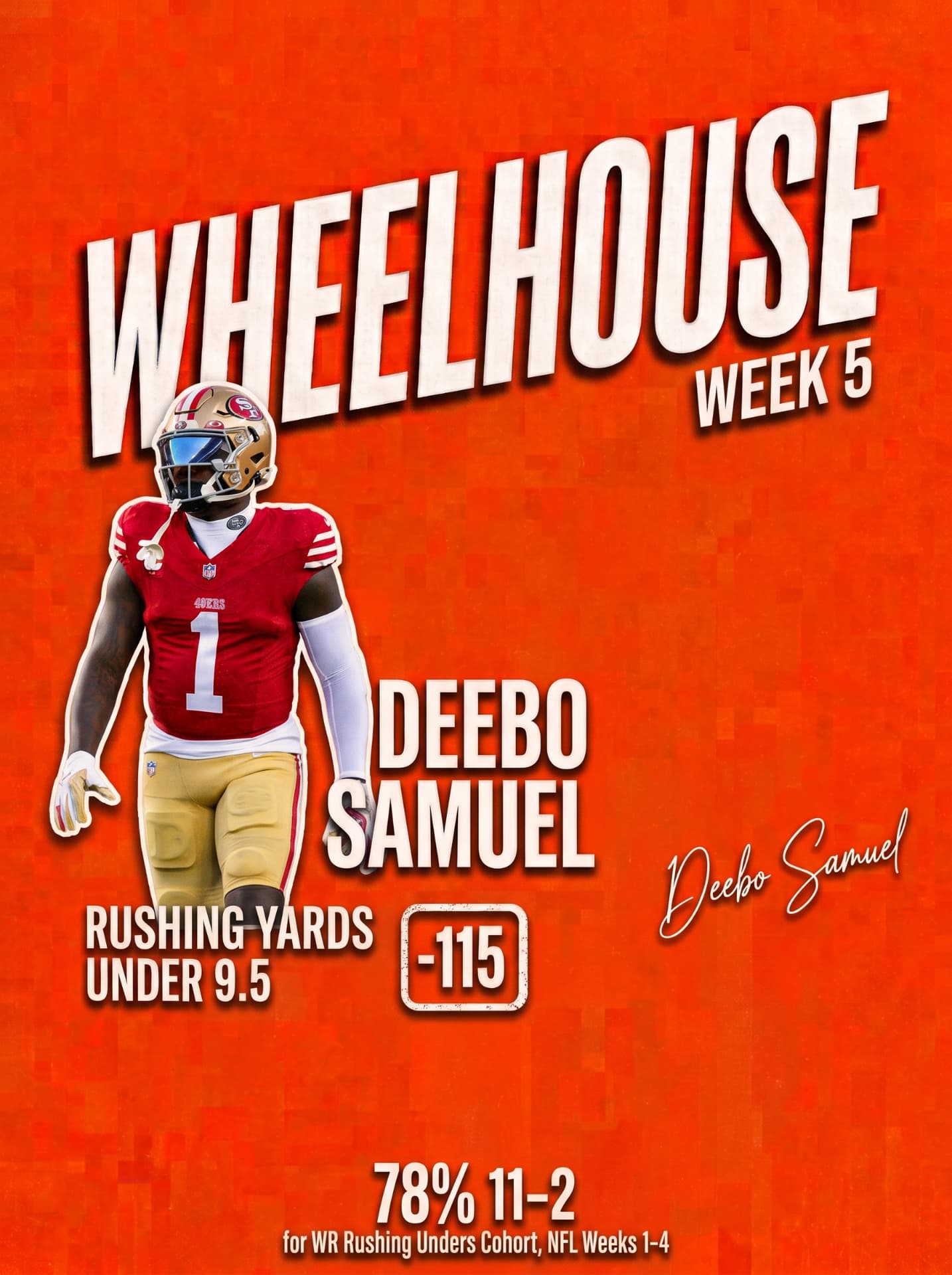 Original Wheelhouse Week 5 card: Deebo Samuel, Under 9.5 rush yds