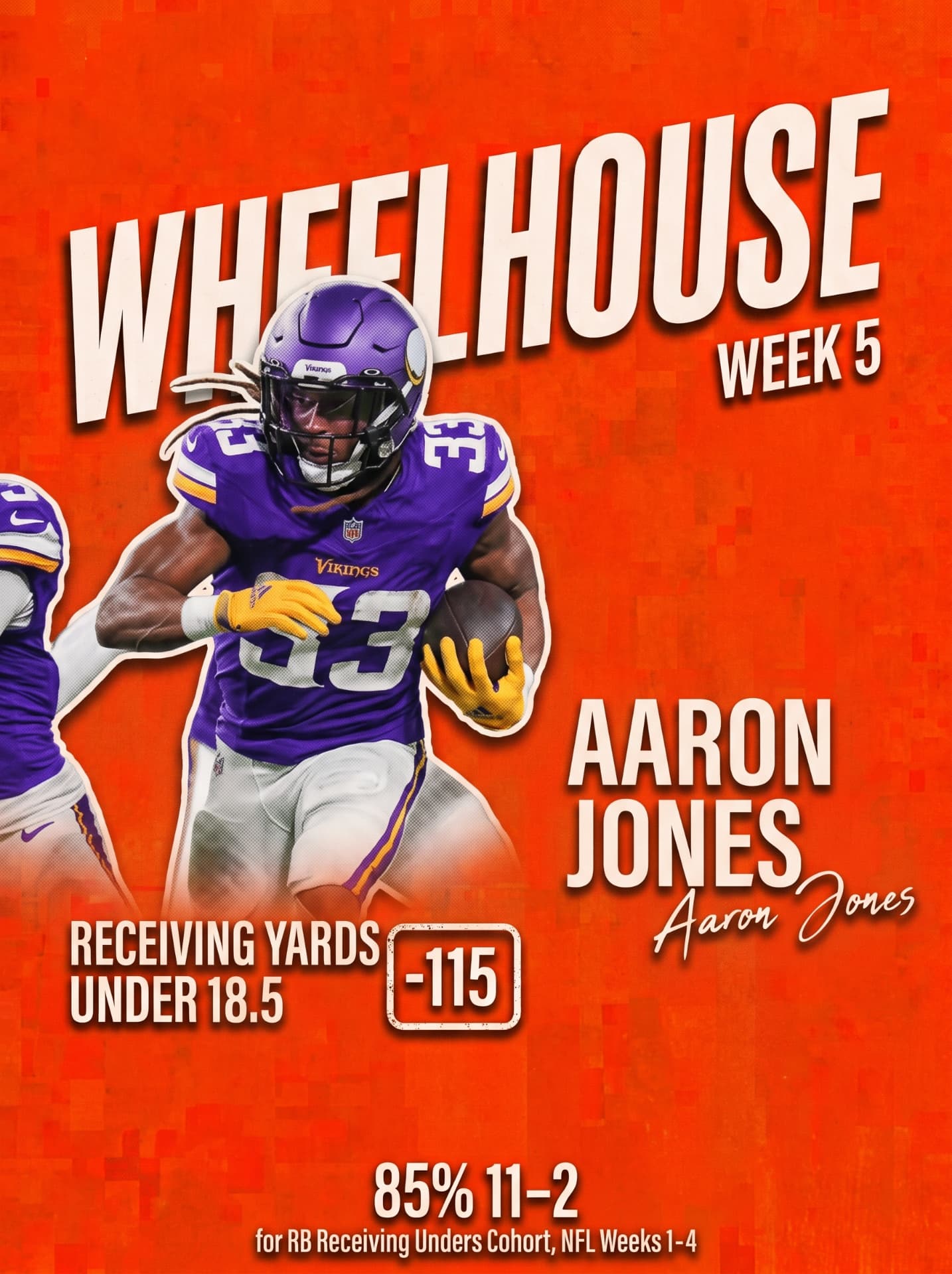 Original Wheelhouse Week 5 card: Aaron Jones Sr., Under 18.5 rec yds